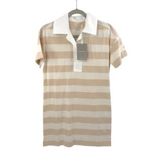Everlane 100% Organic Cotton SS Polo Dress in tan white Size XXS